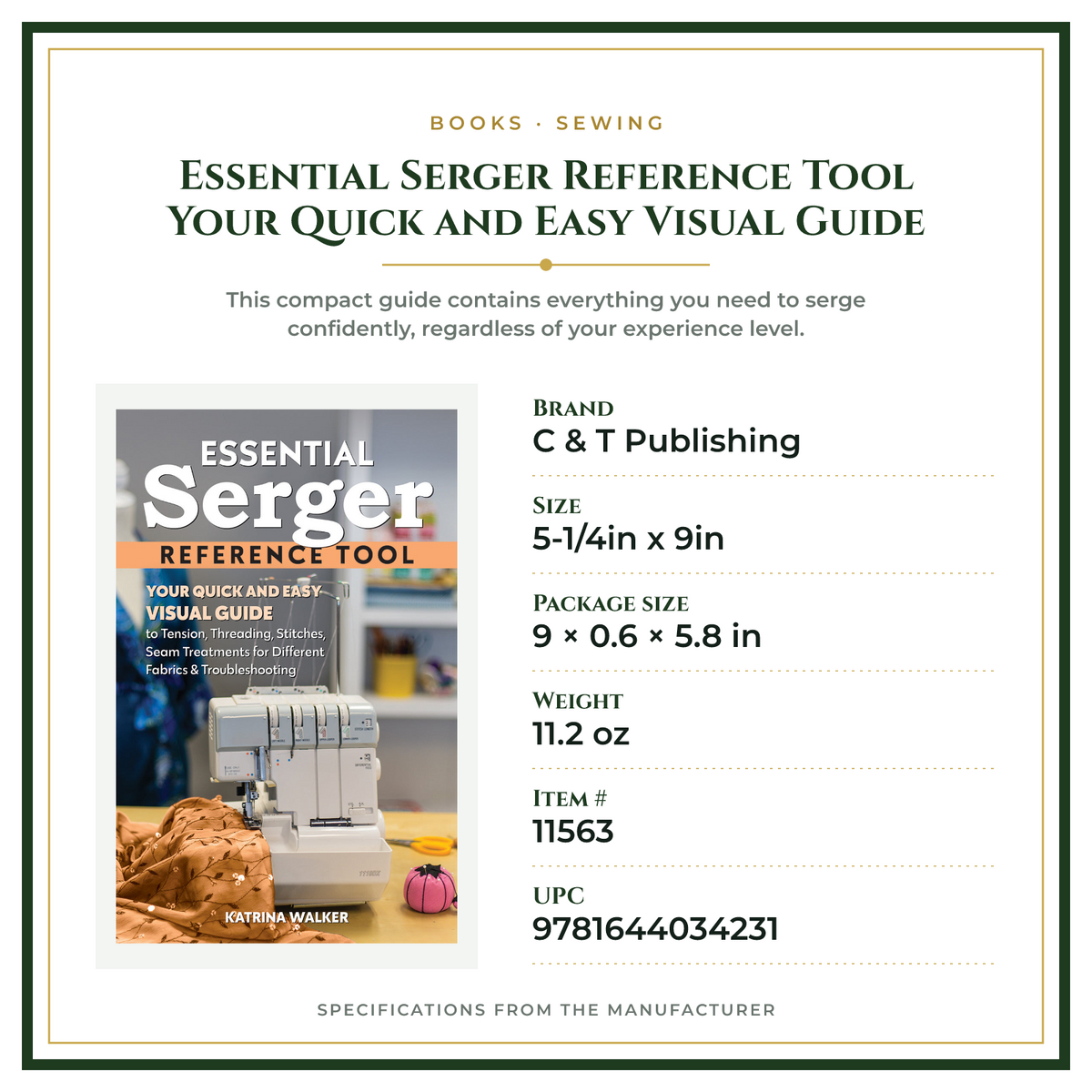 Product Specifications – Essential Serger Reference Tool Your Quick and Easy Visual Guide