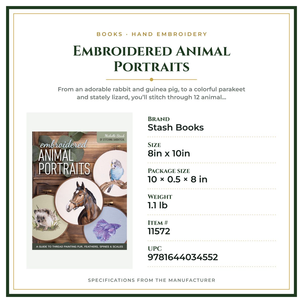 Product Specifications – Embroidered Animal Portraits
