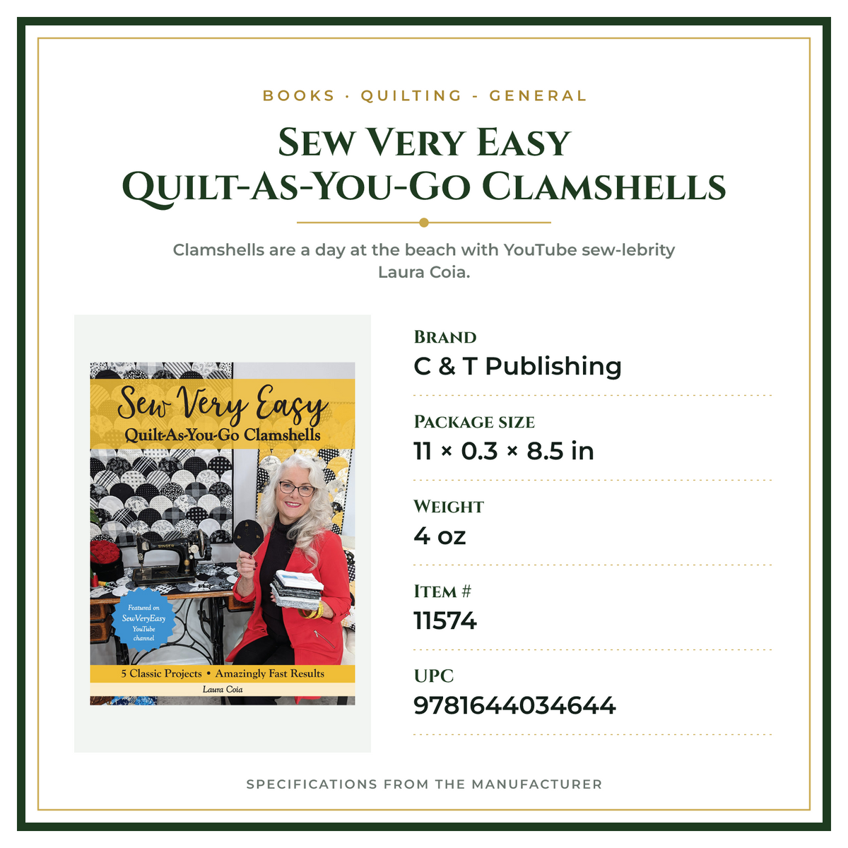 Product Specifications – Sew Very Easy Quilt-As-You-Go Clamshells