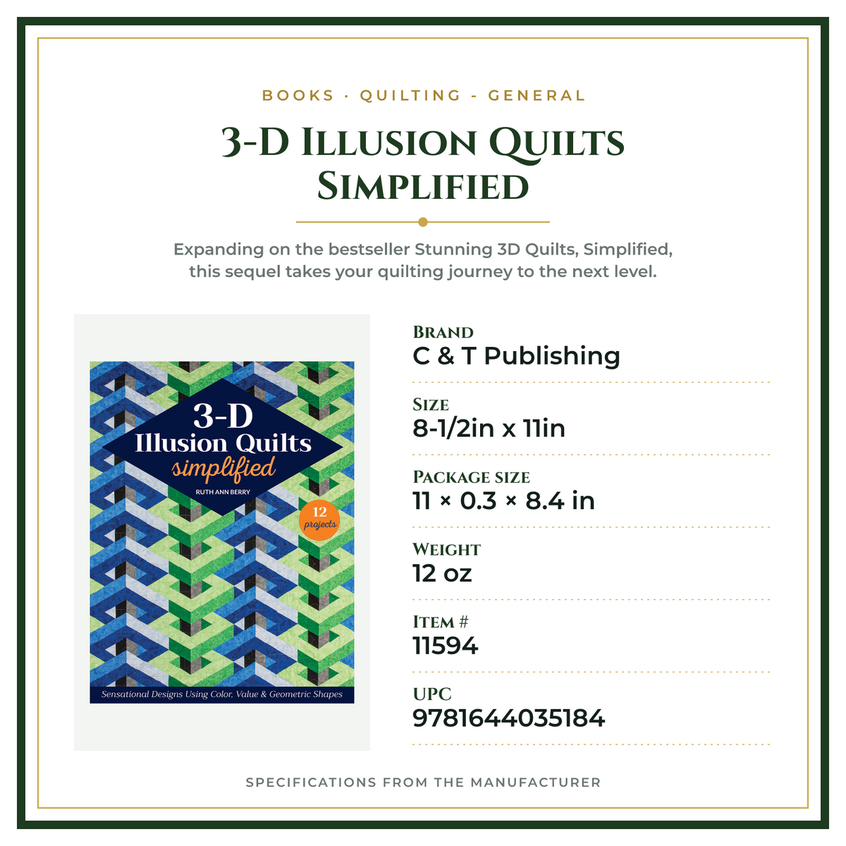 Product Specifications – 3-D Illusion Quilts Simplified