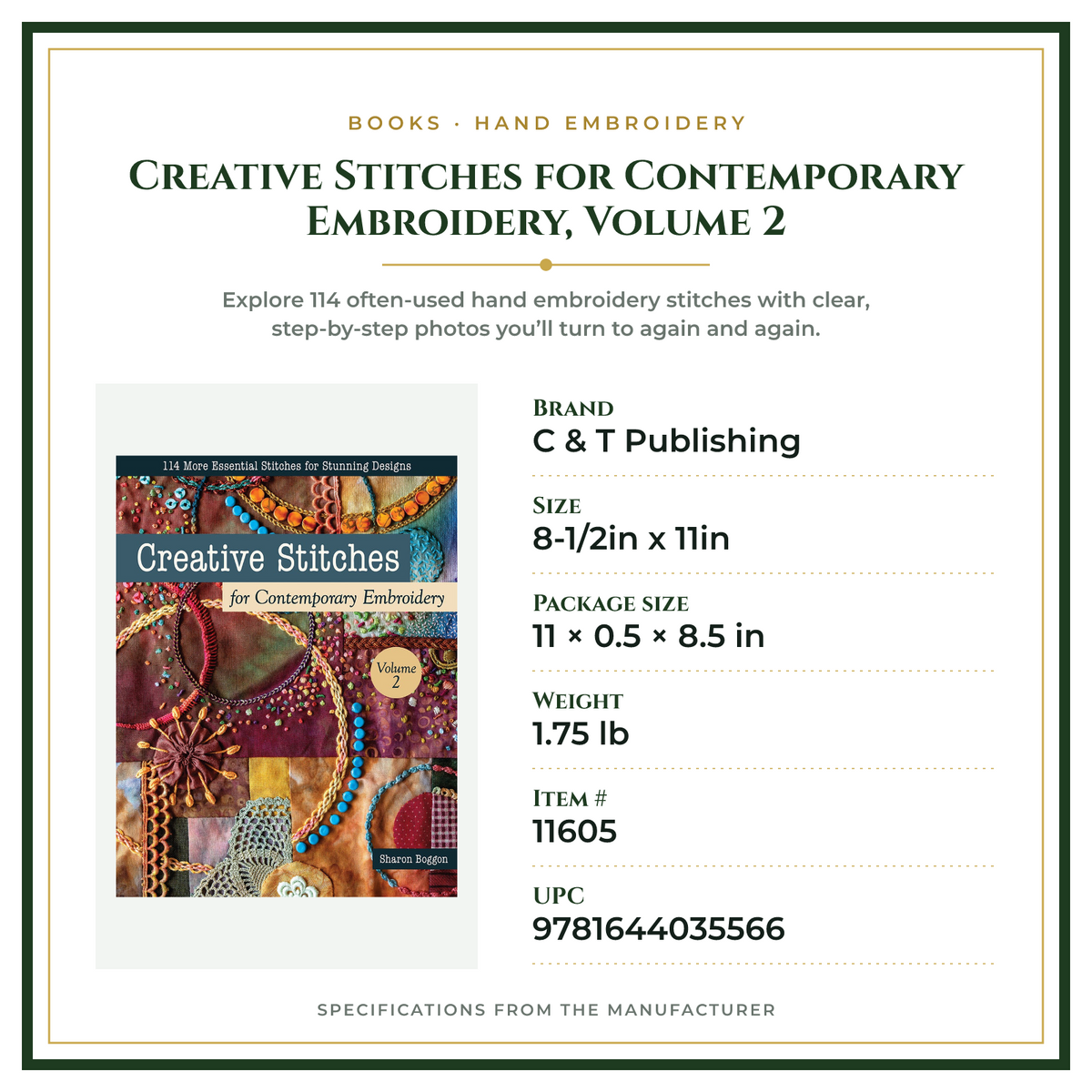 Product Specifications – Creative Stitches for Contemporary Embroidery, Volume 2