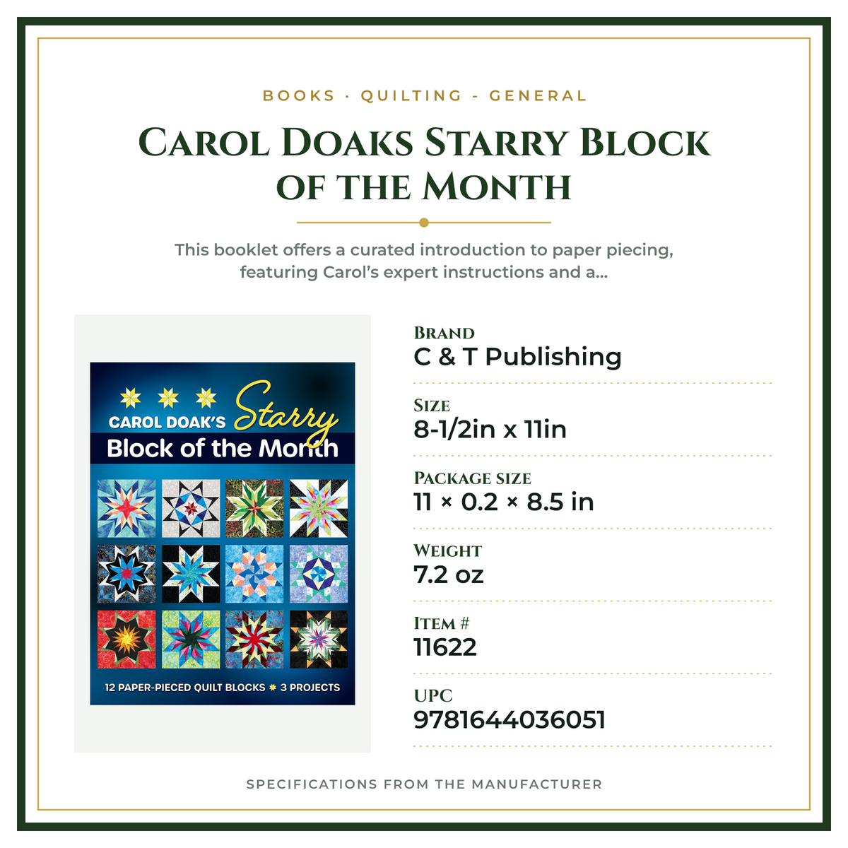 Product Specifications – Carol Doaks Starry Block of the Month