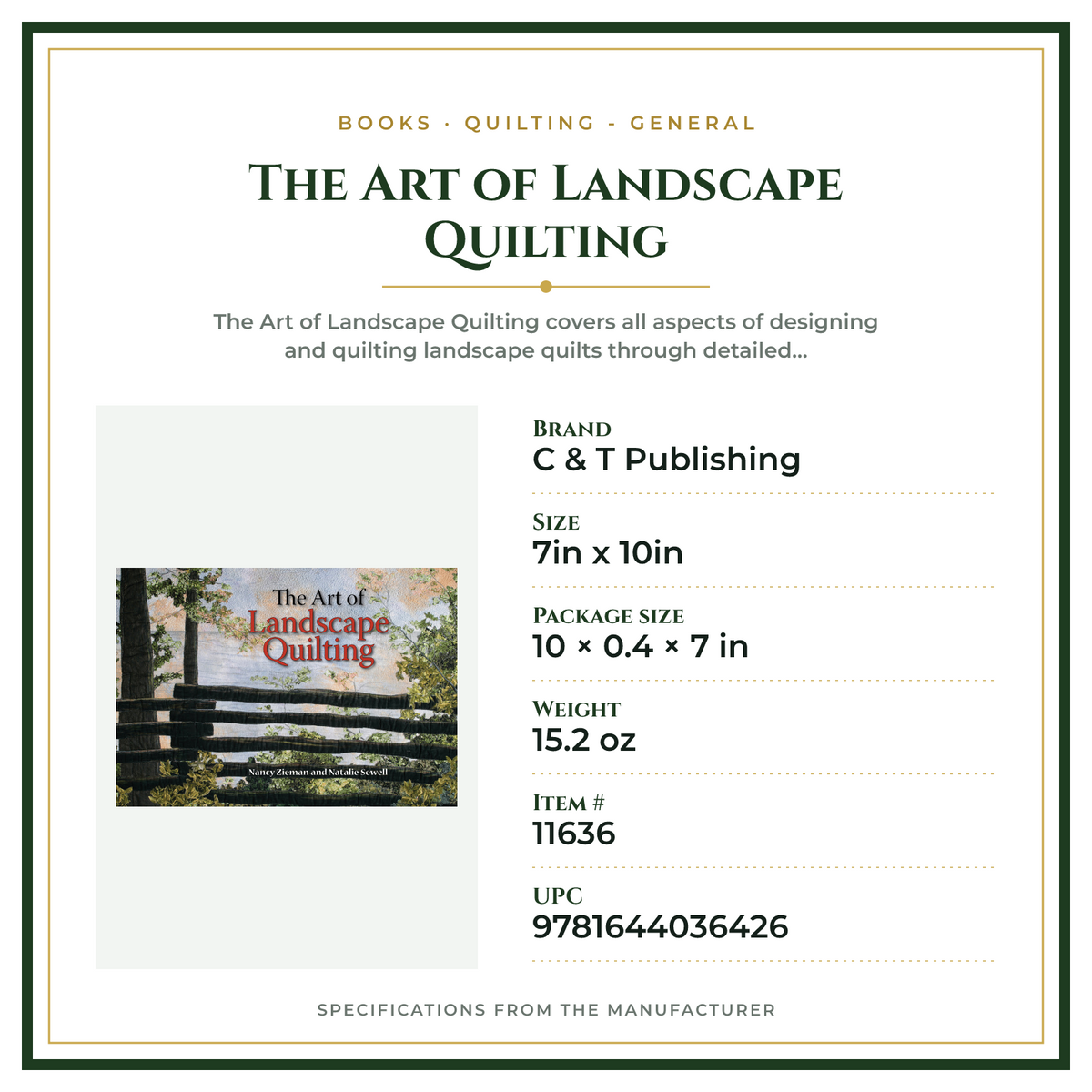 Product Specifications – The Art of Landscape Quilting