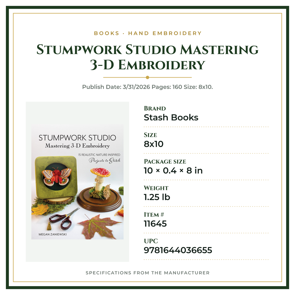 Product Specifications – Stumpwork Studio Mastering 3-D Embroidery