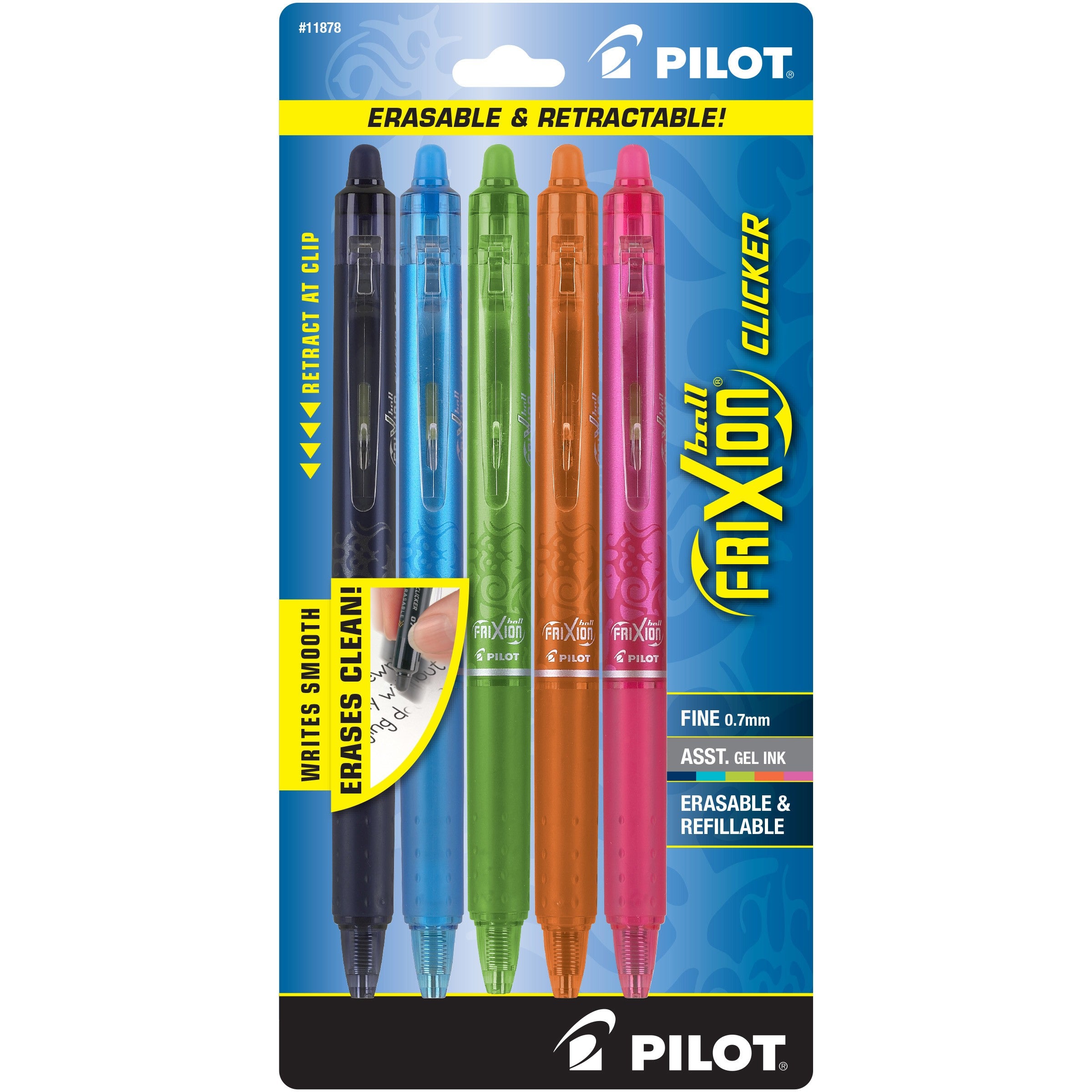 Frixion Clicker Navy Teal Lime Orange Pink 5pk
