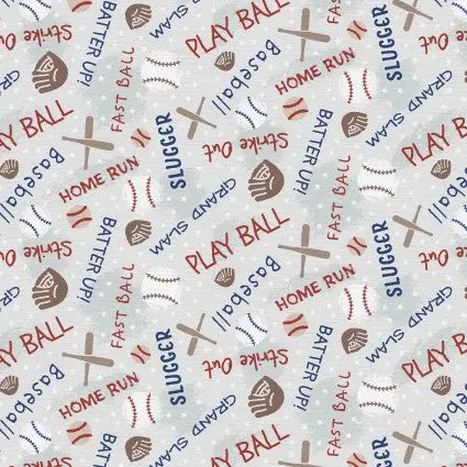 118" Hey, Batter Batter Baseball Words Wideback Fabric per yard