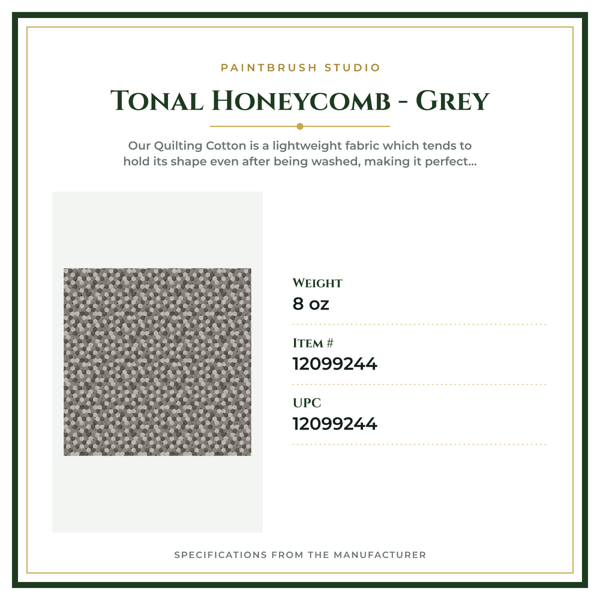 Product Specifications – Tonal Honeycomb - Grey