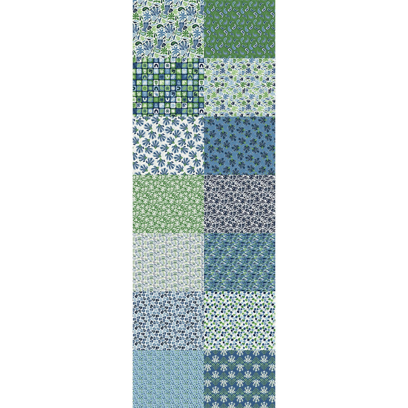 Abstract Shapes Blue/Green Flat Fat Stack 14Pc