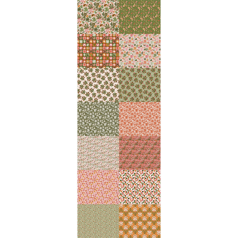 Abstract Shapes Green/Pink Flat Fat Stack 14Pc
