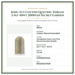 Product Specifications – King Tut Cotton Quilting Thread 3-ply 40wt 2000yds Secret Garden