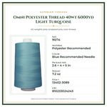 Product Specifications – Omni Polyester Thread 40wt 6000yd Light Turquoise