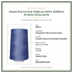 Product Specifications – Omni Polyester Thread 40wt 6000yd Purple Hyacinth