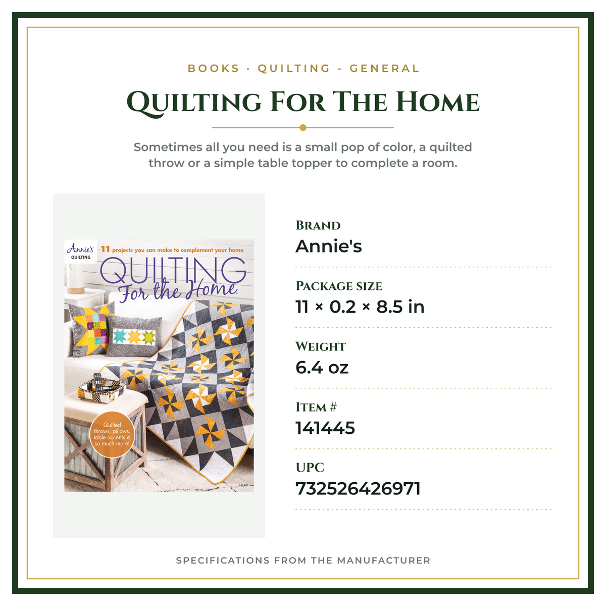 Product Specifications – Quilting For The Home