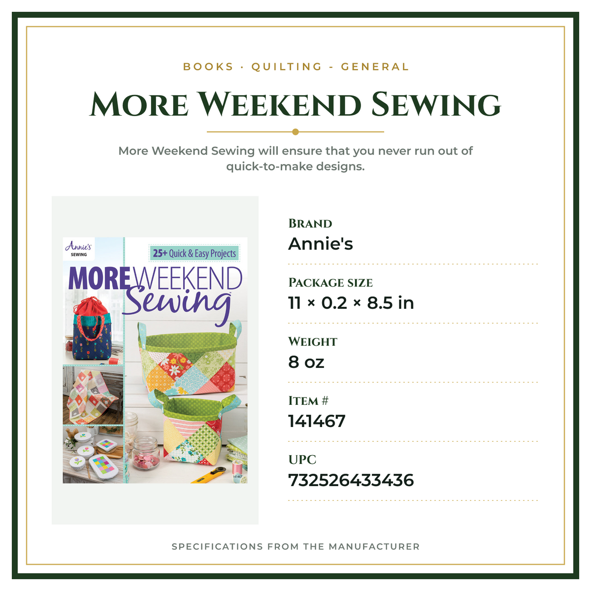 Product Specifications – More Weekend Sewing