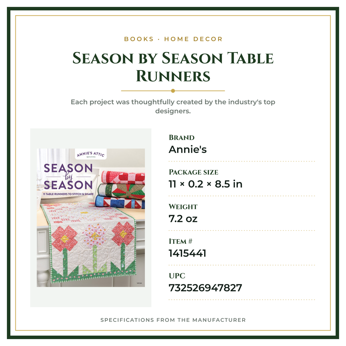 Product Specifications – Season by Season Table Runners