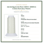 Product Specifications – MicroQuilter Poly 100wt 3000yd Cone Natural White