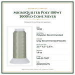 Product Specifications – MicroQuilter Poly 100wt 3000yd Cone Silver