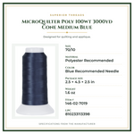 Product Specifications – MicroQuilter Poly 100wt 3000yd Cone Medium Blue
