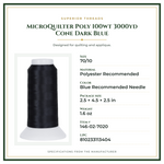 Product Specifications – MicroQuilter Poly 100wt 3000yd Cone Dark Blue