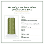 Product Specifications – MicroQuilter Poly 100wt 3000yd Cone Sage