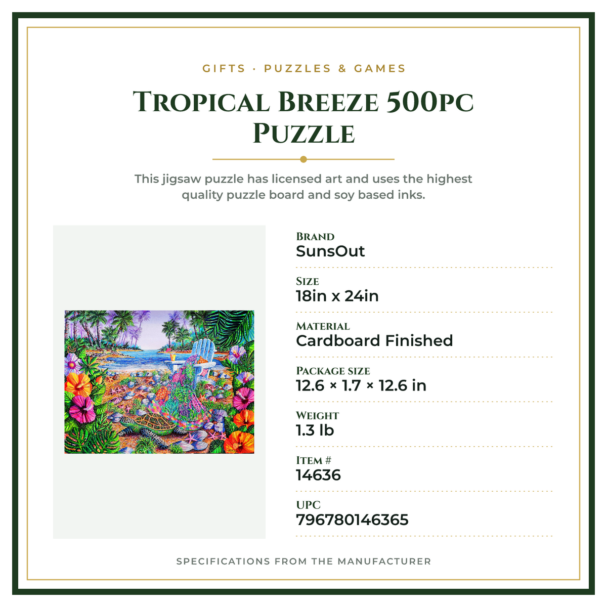Product Specifications – Tropical Breeze 500pc Puzzle