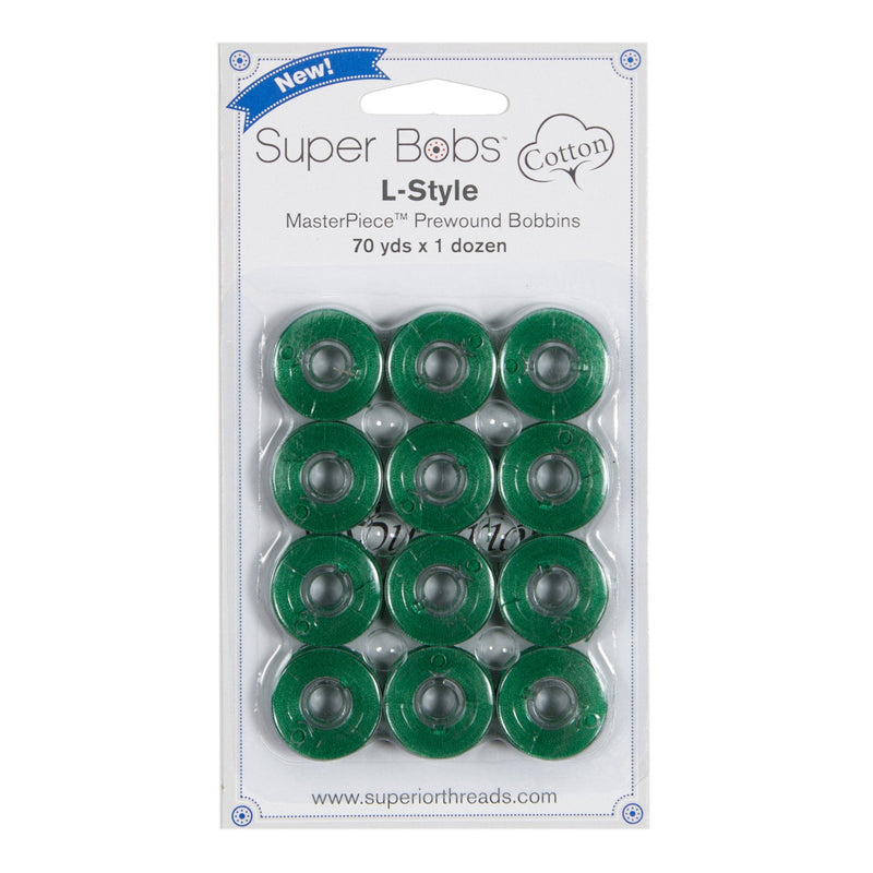 Super Bobs MasterPiece Cotton 70yd Prewound Bobbins 12ct L-Style Kelli Green