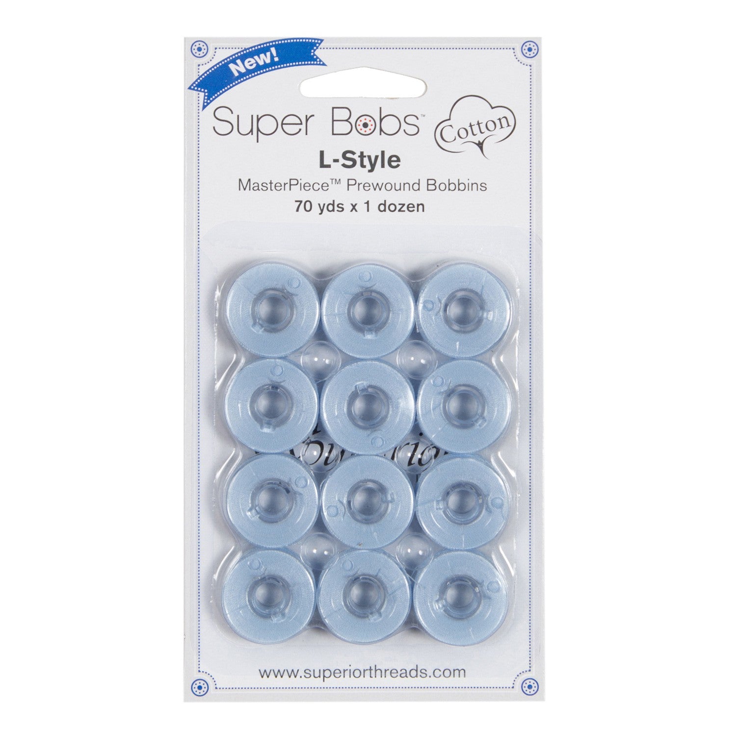 Super Bobs MasterPiece Cotton 70yd Prewound Bobbins 12ct L-Style Baby Jeffy