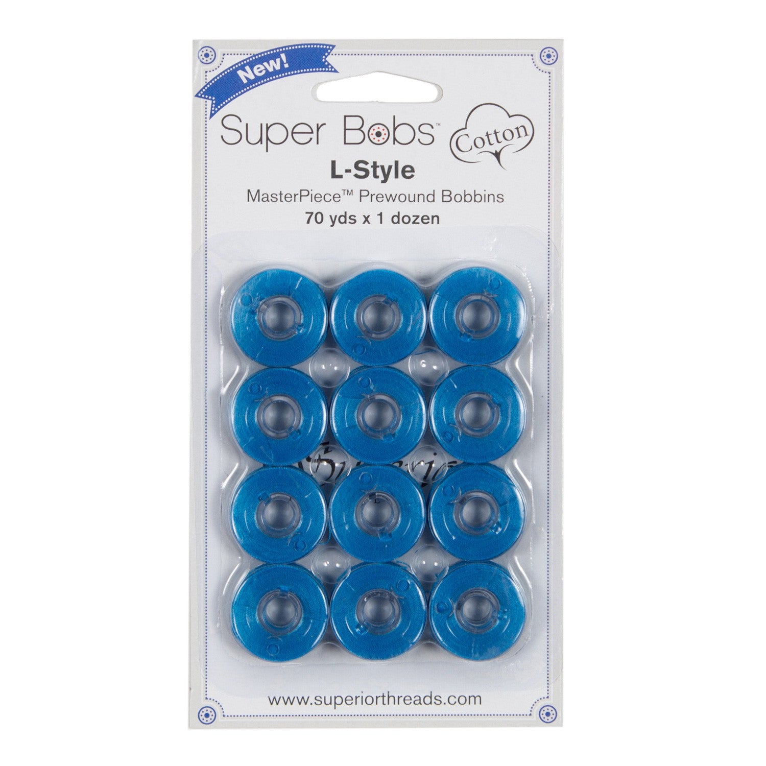 Super Bobs MasterPiece Cotton 70yd Prewound Bobbins 12ct L-Style Wailea