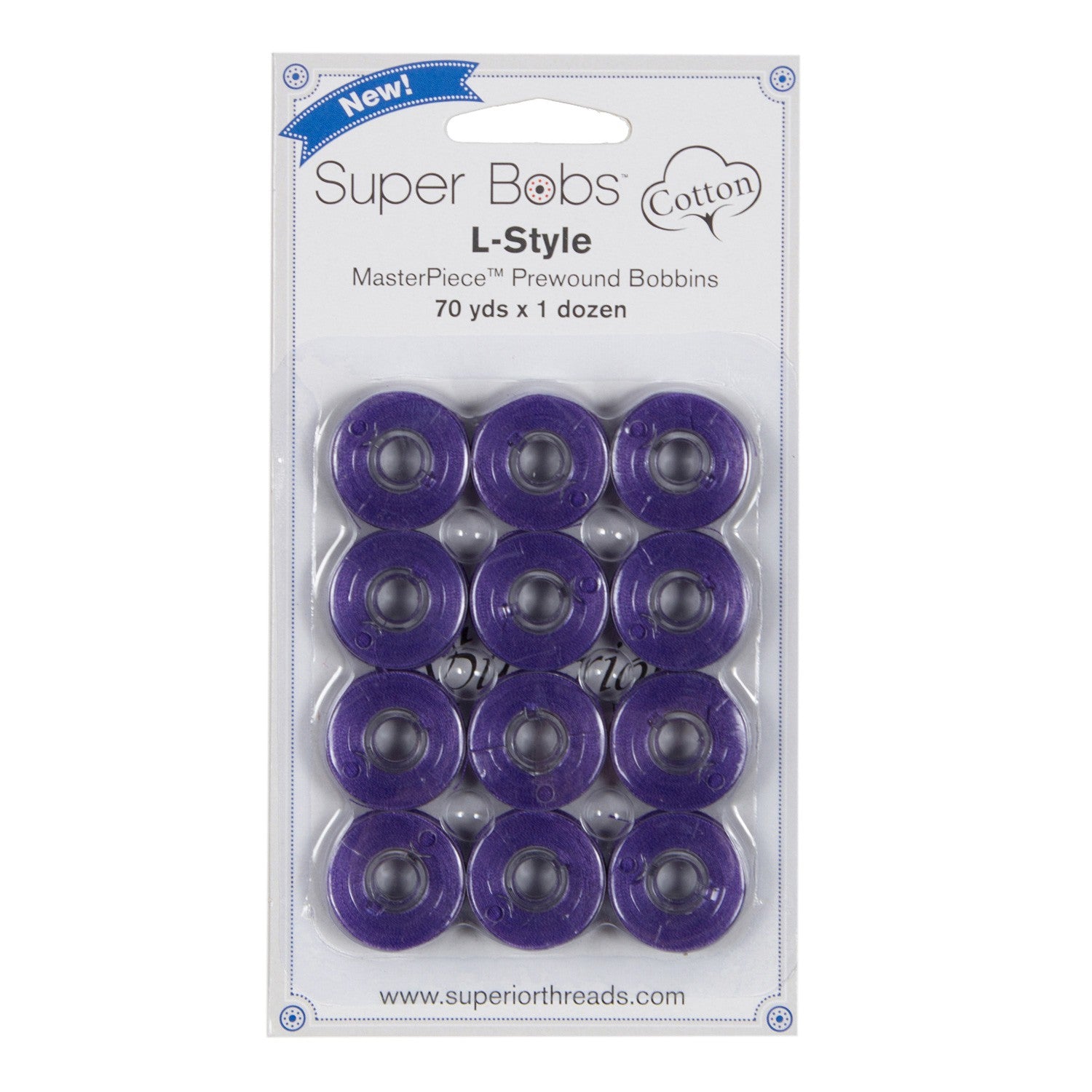 Super Bobs MasterPiece Cotton 70yd Prewound Bobbins 12ct L-Style Princely