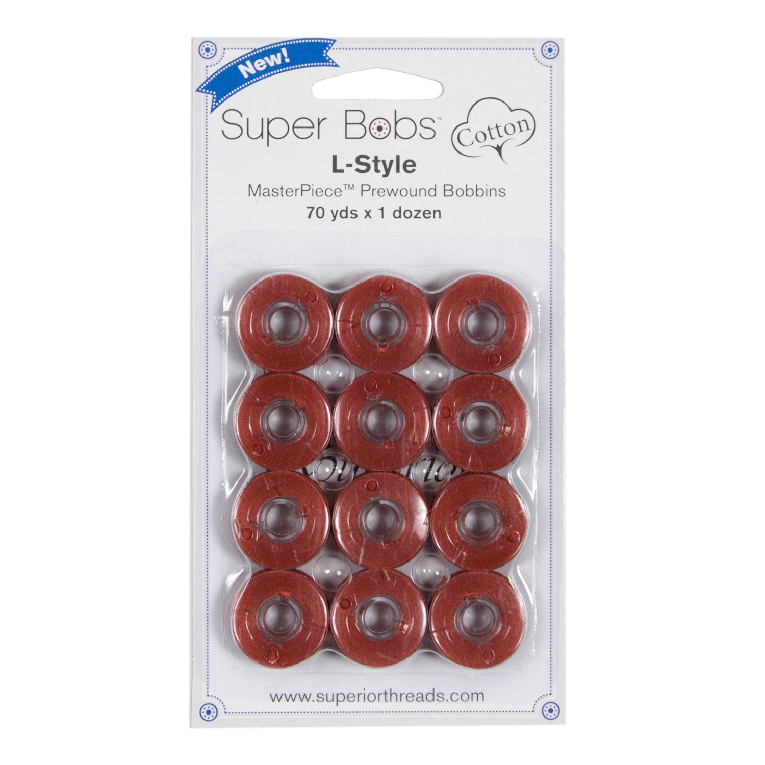 Super Bobs MasterPiece Cotton 70yd Prewound Bobbins 12ct L-Style Red Hill