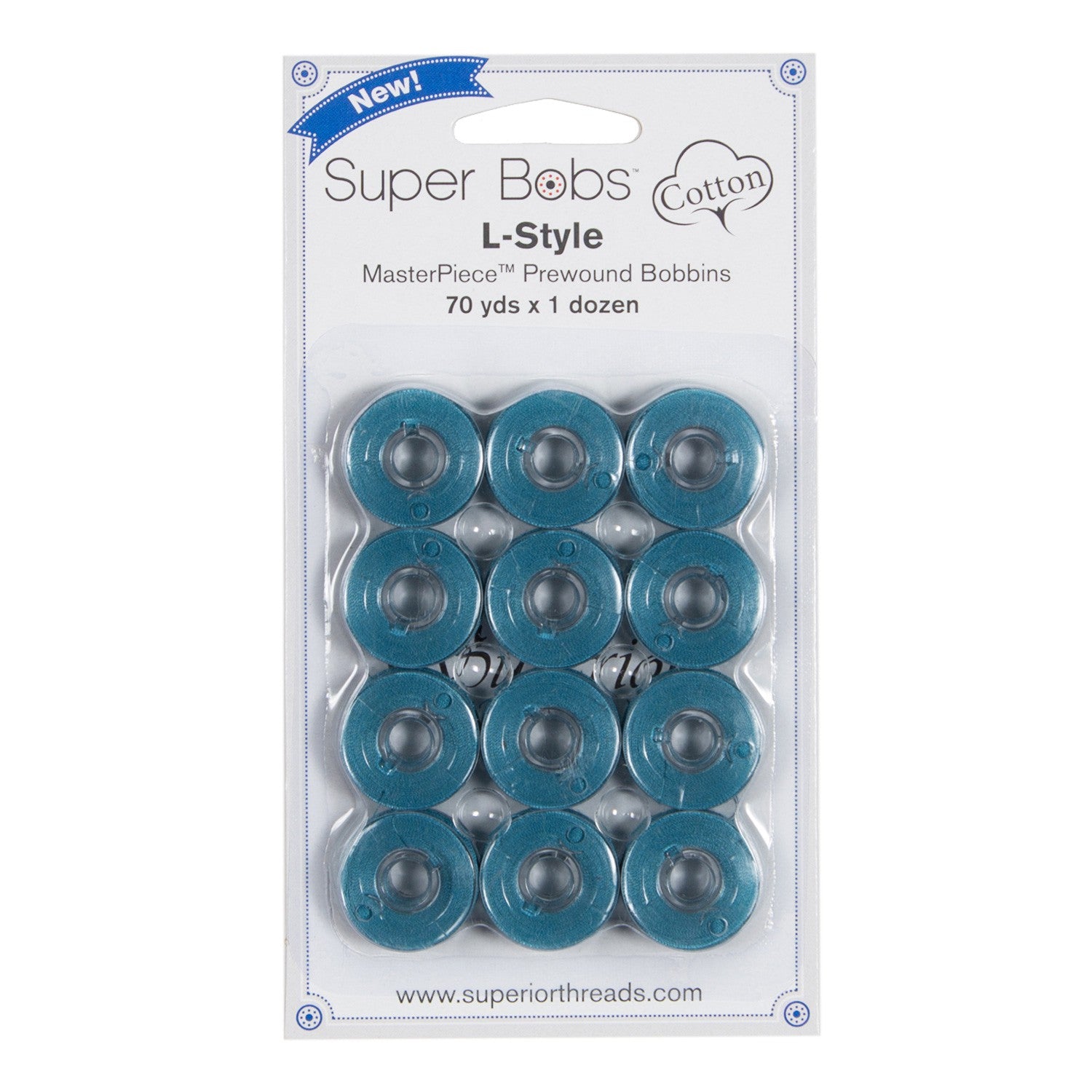 Super Bobs MasterPiece Cotton 70yd Prewound Bobbins 12ct L-Style Gone Fishing