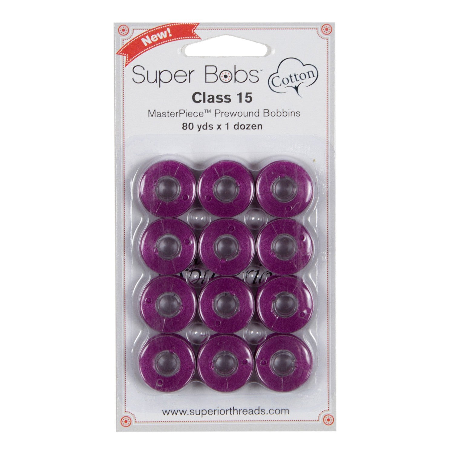 Super Bobs MasterPiece Cotton 80yd Prewound Bobbins 12ct Class 15 Majestic