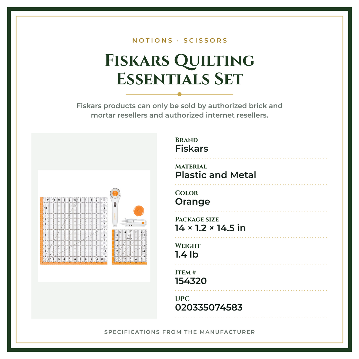 Product Specifications – Fiskars Quilting Essentials Set