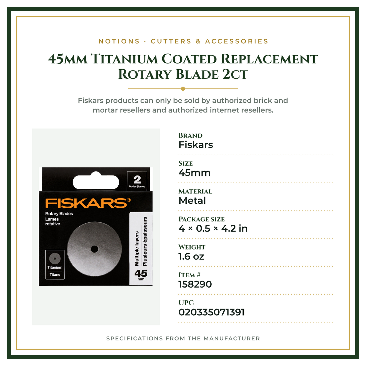 Product Specifications – 45mm Titanium Coated Replacement Rotary Blade 2ct