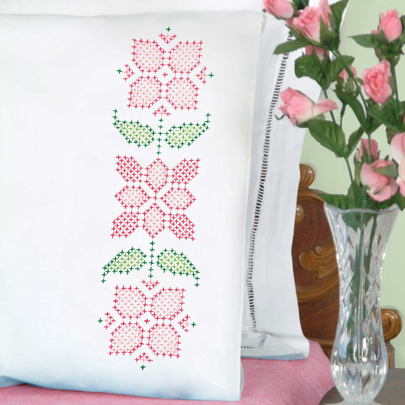 Cross-Stitch Pretty in Pink Perle Edge Pillowcases