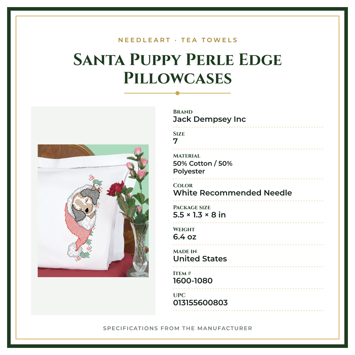 Product Specifications – Santa Puppy Perle Edge Pillowcases