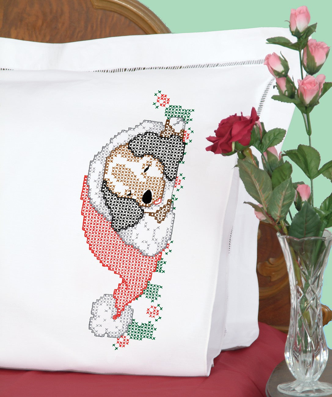 Santa Puppy Perle Edge Pillowcases