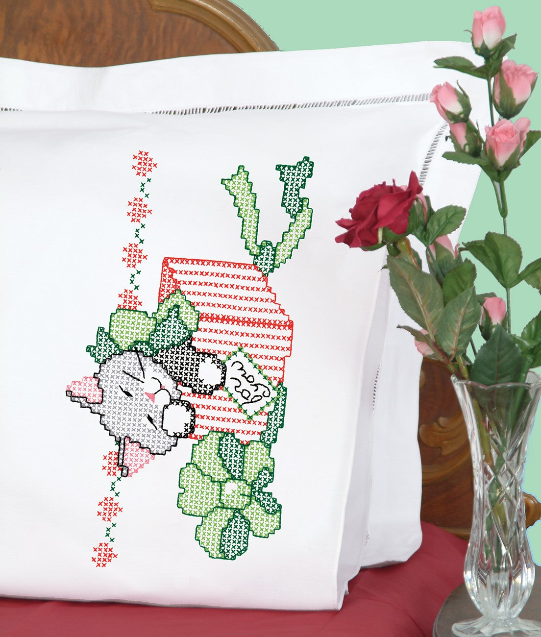 Christmas Kitty Perle Edge Pillowcases