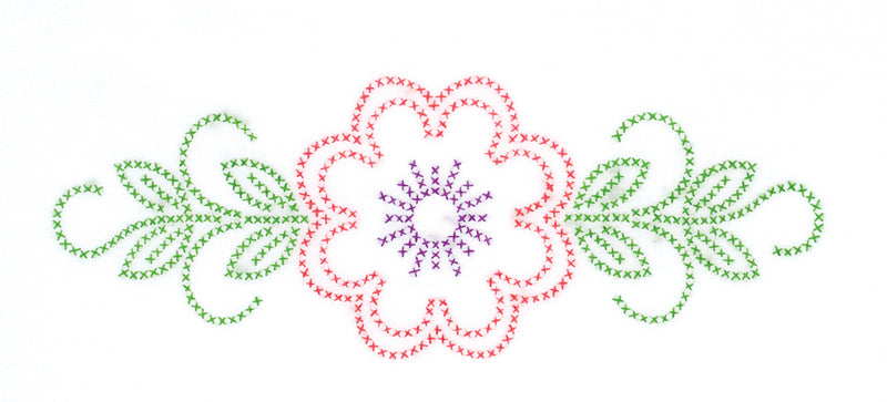 Cross-Stitch Floral Design Perle Edge Pillowcases