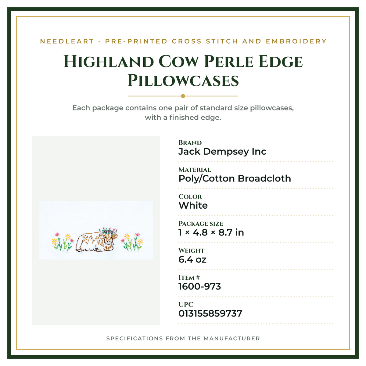 Product Specifications – Highland Cow Perle Edge Pillowcases