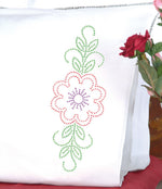 Cross-Stitch Floral Design Perle Edge Pillowcases