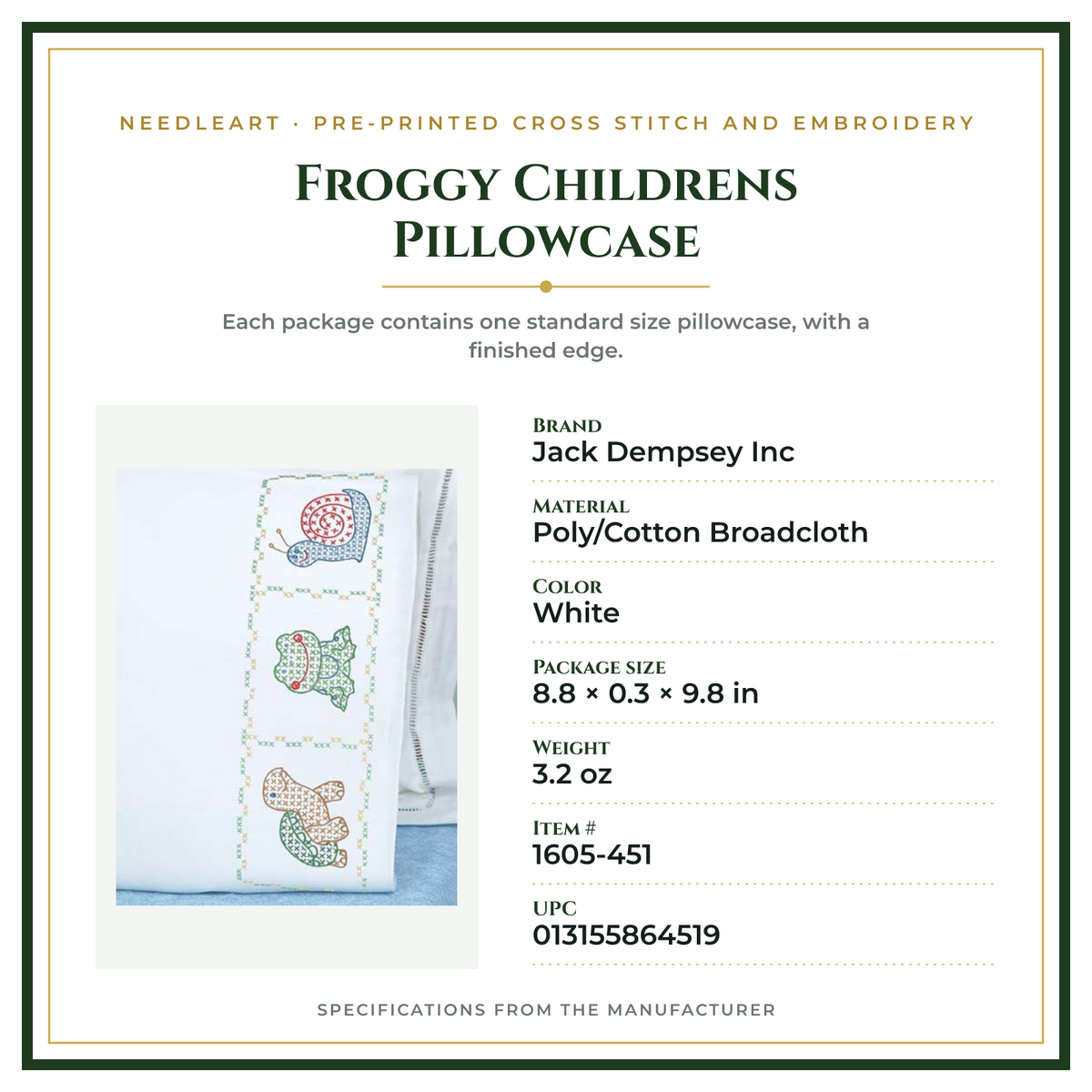 Product Specifications – Froggy Childrens Pillowcase