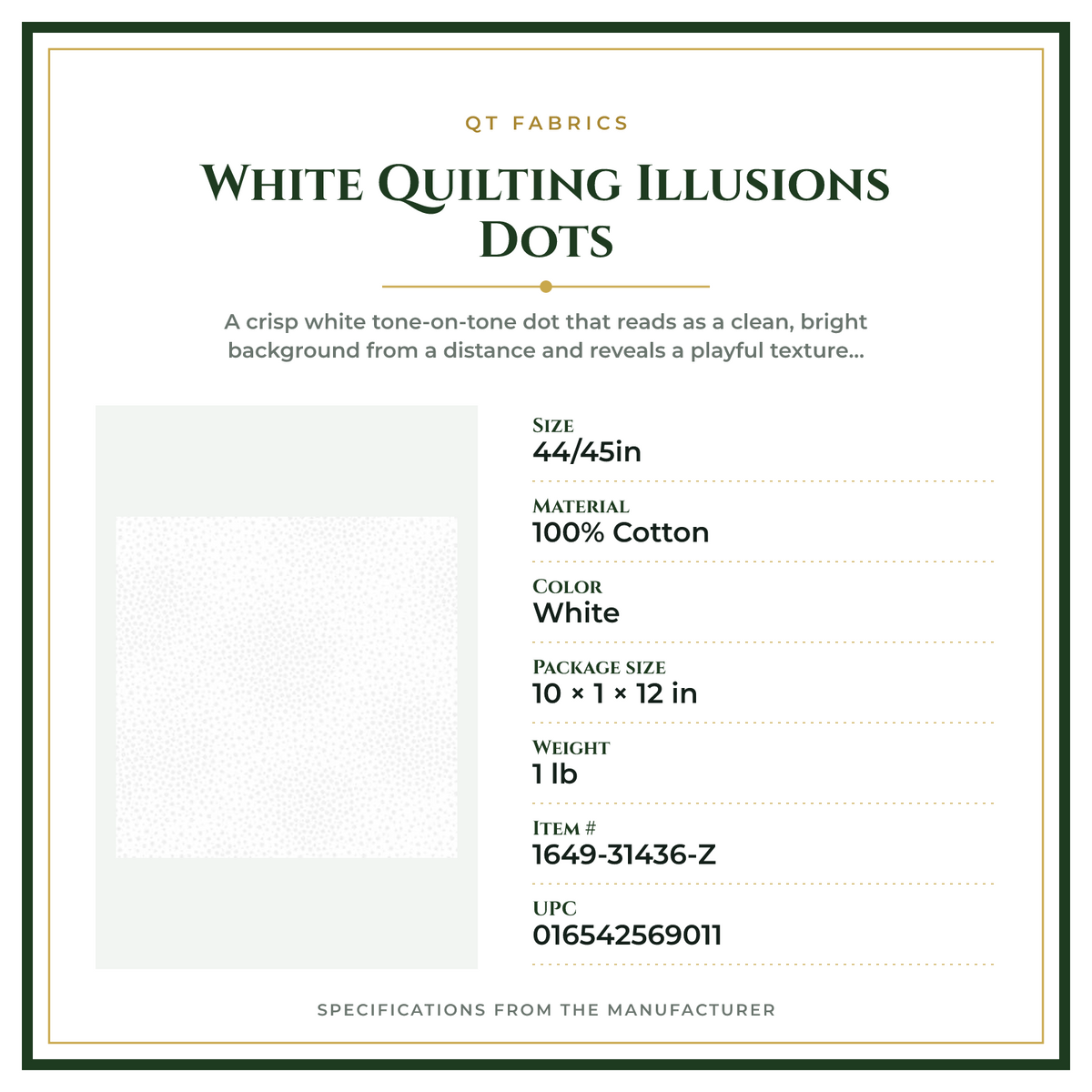 Product Specifications – White Quilting Illusions Dots