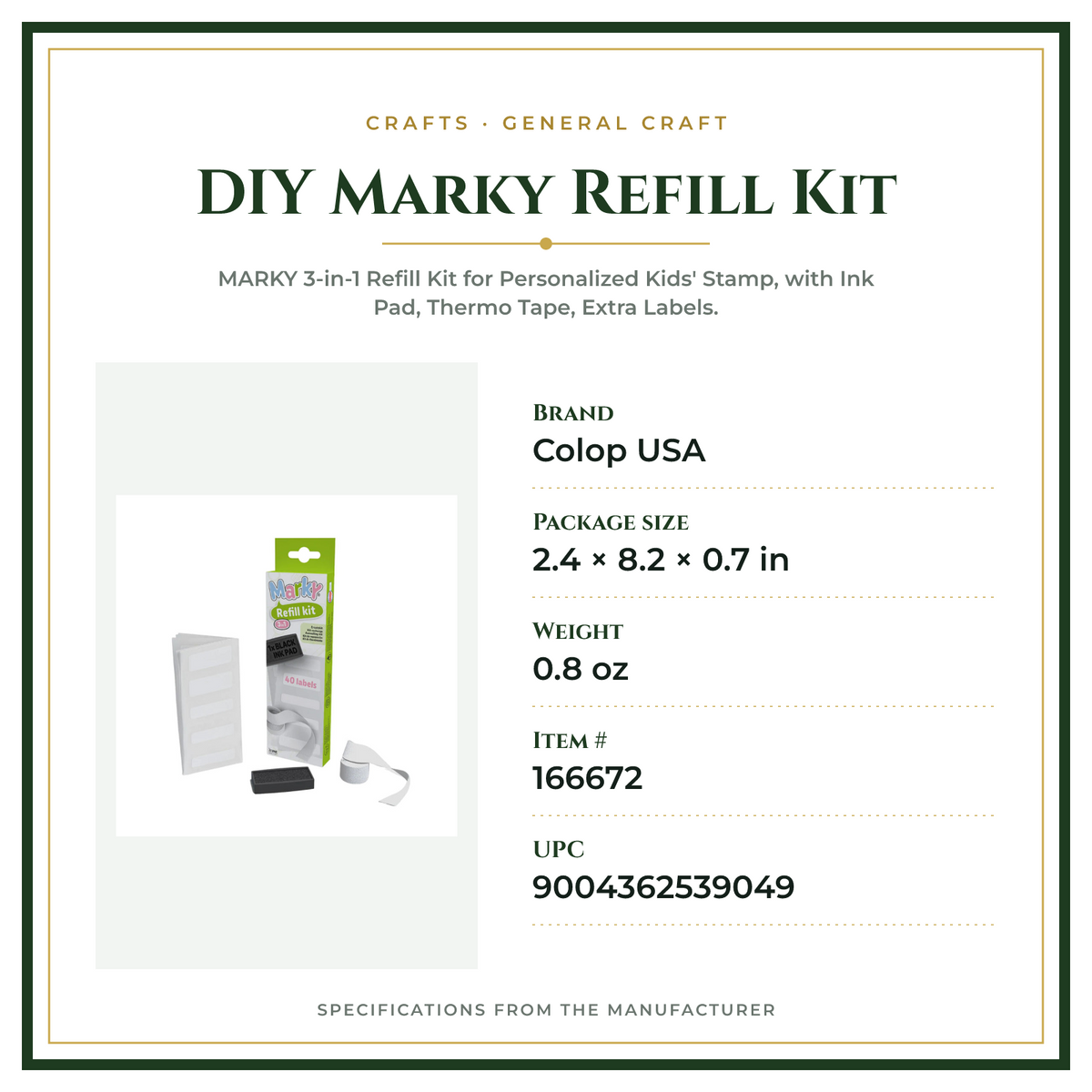 Product Specifications – DIY Marky Refill Kit