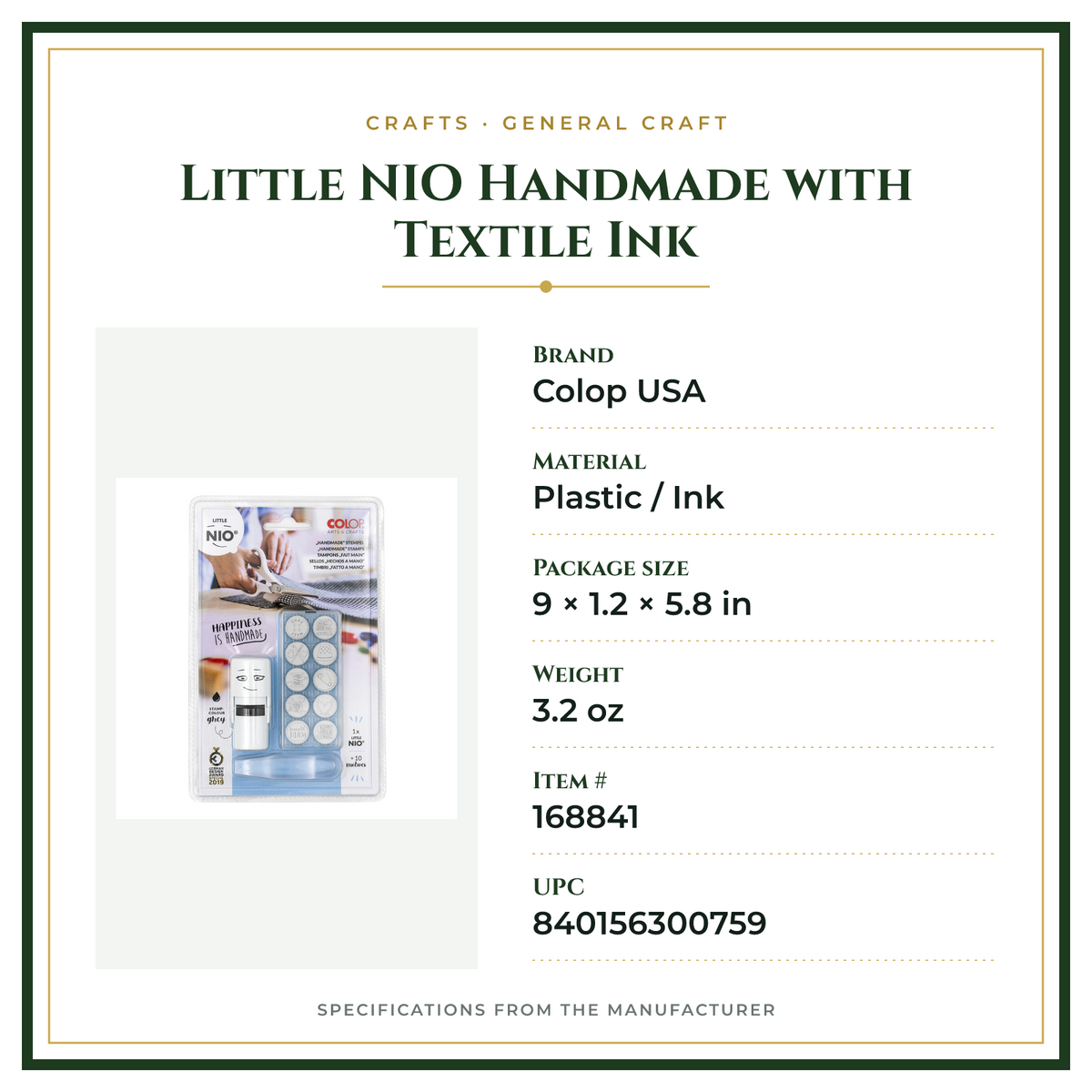 Product Specifications – Little NIO Handmade with Textile Ink