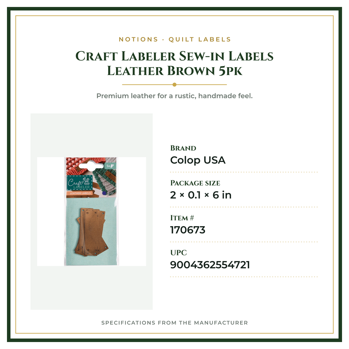 Product Specifications – Craft Labeler Sew-in Labels Leather Brown 5pk