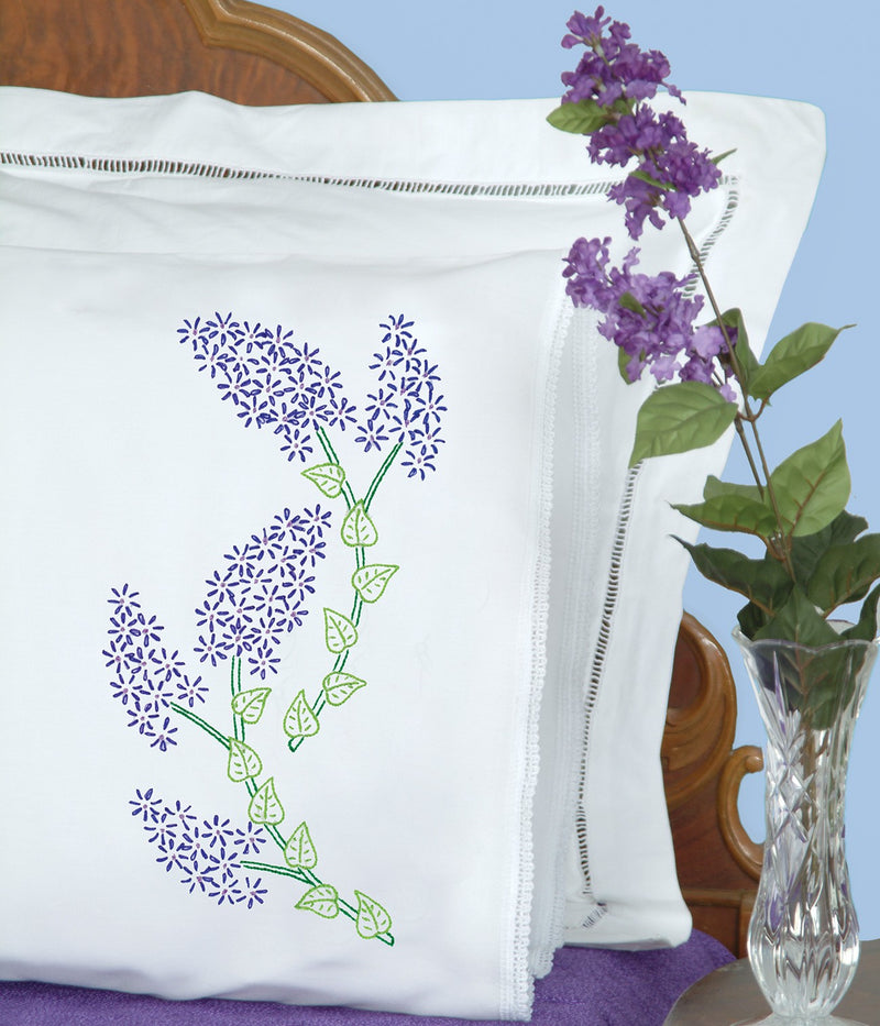 Pillowcase with Lace Edge Lilacs