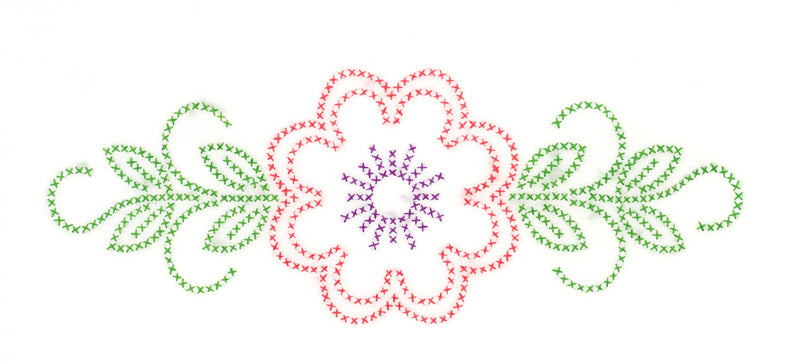 Cross-Stitch Floral Design Pillowcase With Lace Edge