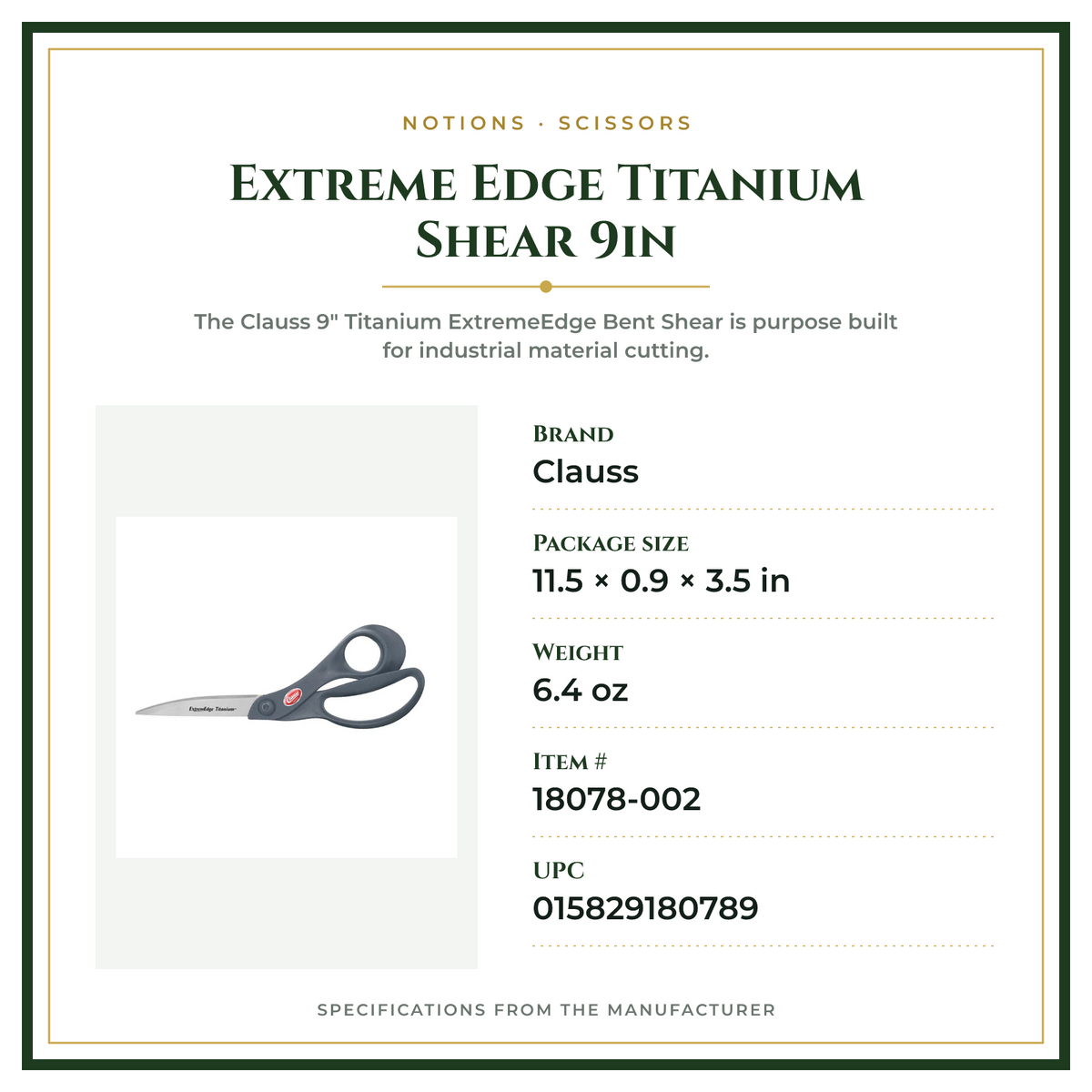 Product Specifications – Extreme Edge Titanium Shear 9in