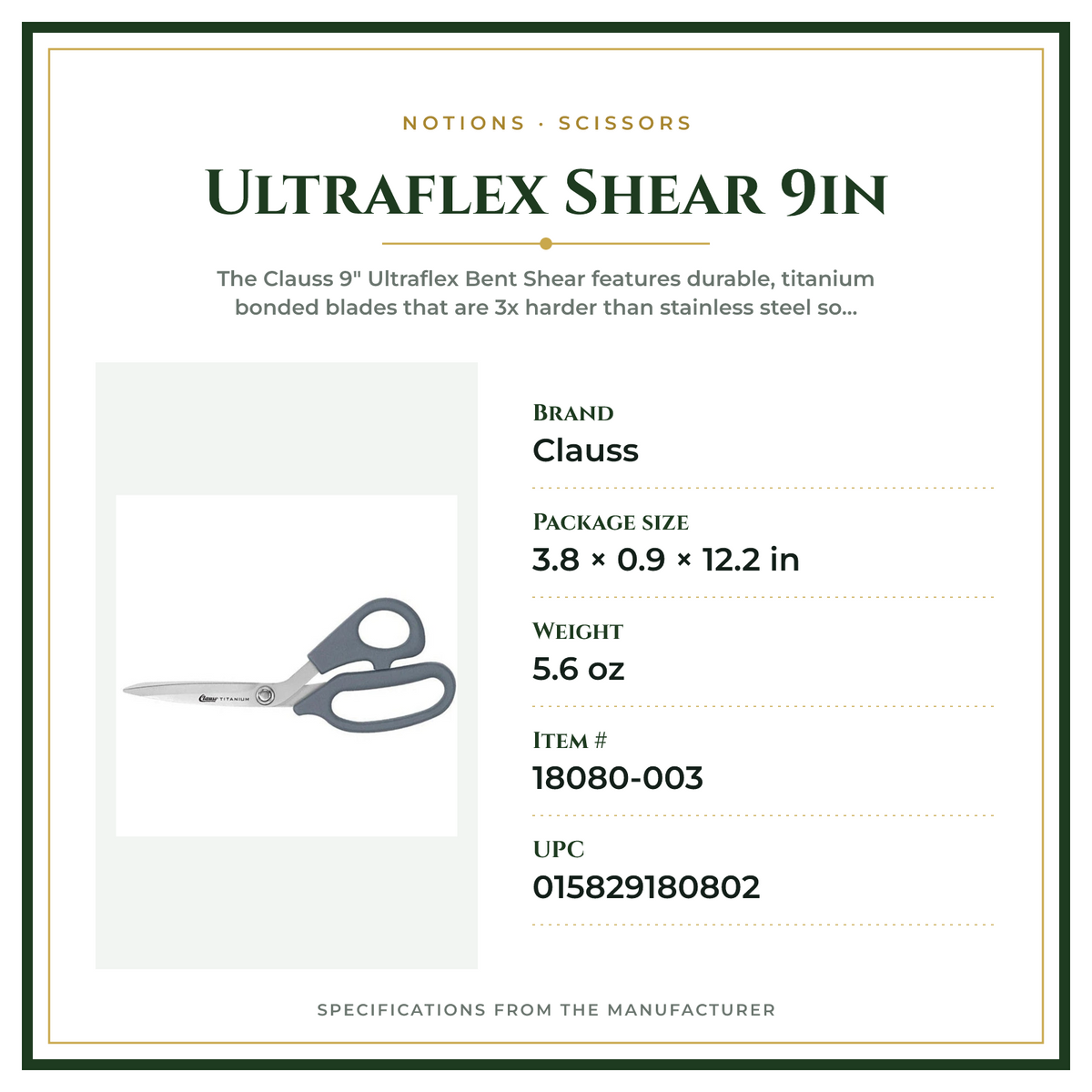 Product Specifications – Ultraflex Shear 9in